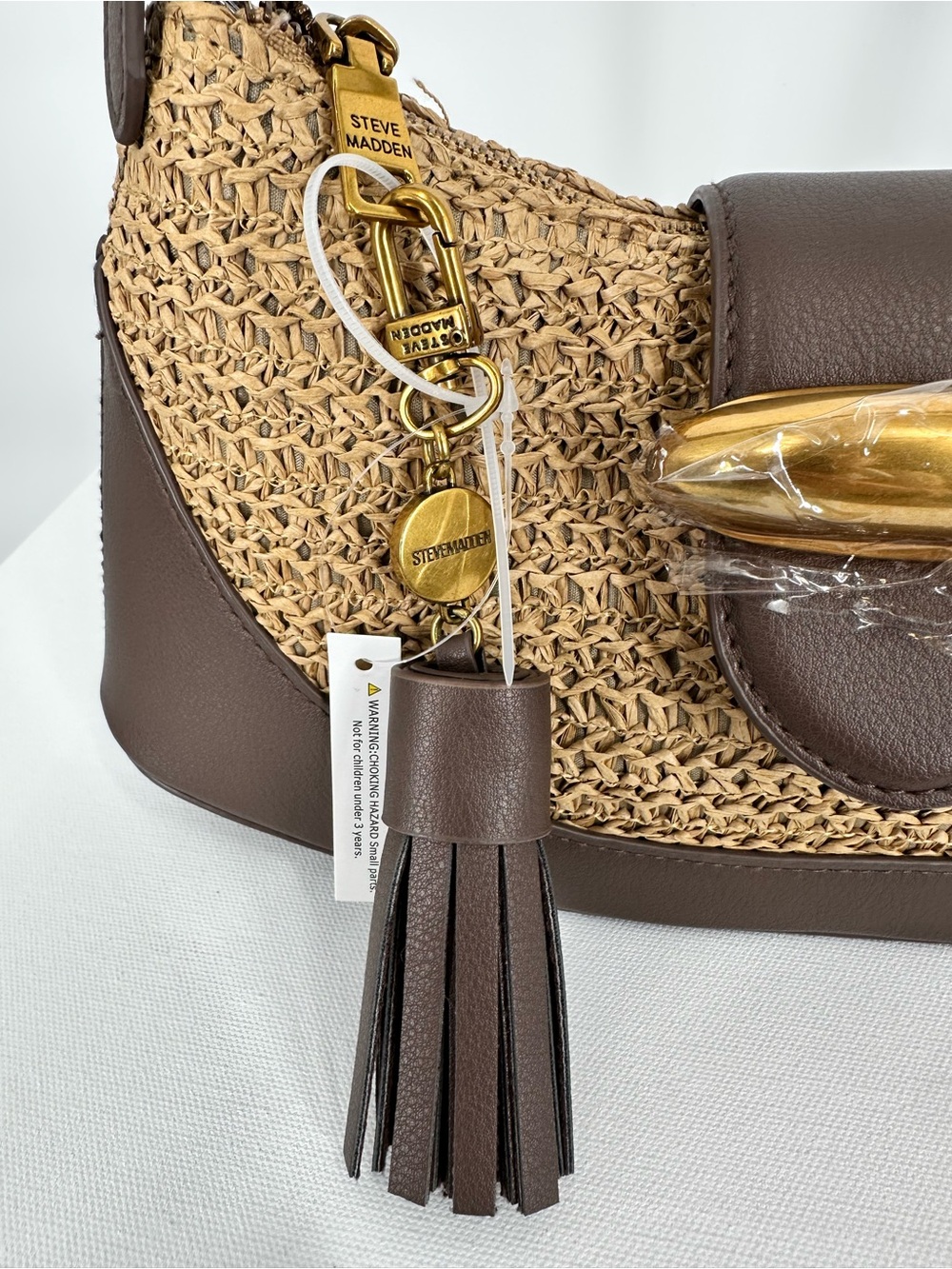 STEVE MADDEN Woven Crescent Raffia Boho Natural Brown Shoulder Crossbody Bag NWT - Picture 9 of 14